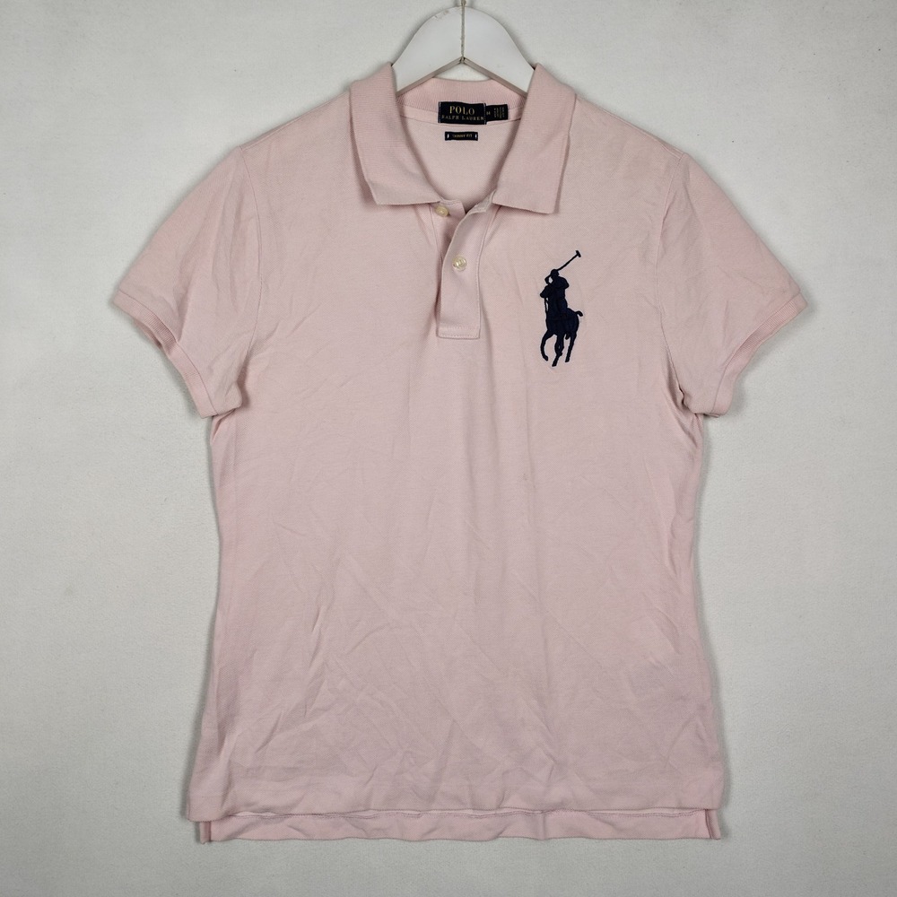 Polo Ralph Lauren Womens M Skinny Fit Big Pony Polo Shirt Pink Short Sleeve